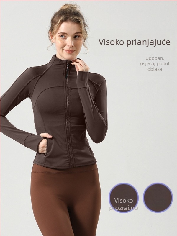 Ženska joga jakna za jesen-zimu, stojeći ovratnik, uski kroj, dugi rukav, za jogu i trčanje