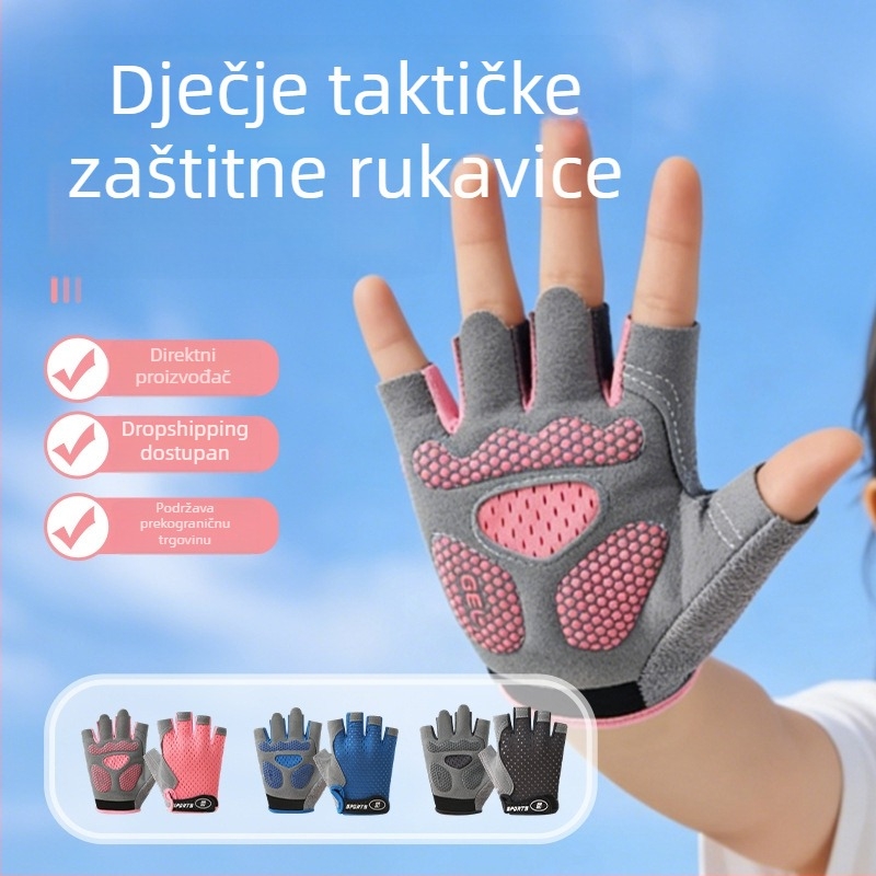 Dječje sportske rukavice, prozračne, s polu prst, protuklizne, za balansni bicikl, penjanje, vožnju biciklom, skateboard i horizontalnu šipku