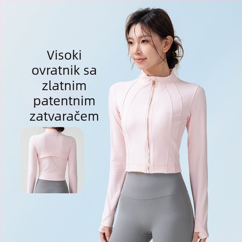 Jesenozimski uski kroj s patentnim zatvaračem, fitness jakna za jogu s visokim ovratnikom za žene, Pilates sportska odjeća