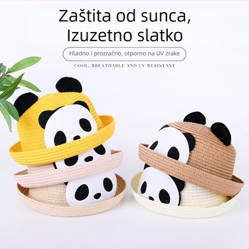 Dječji šešir od slame za ljeto, s panda crtić motivom u korejskom stilu, zaštita od sunca za aktivnosti na otvorenom