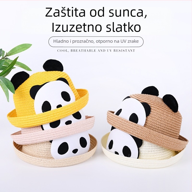 Dječji šešir od slame za ljeto, s panda crtić motivom u korejskom stilu, zaštita od sunca za aktivnosti na otvorenom