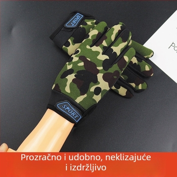 Dječje rukavice za bicikl s dugim prstima, kamuflažni uzorak, protivklizne, za dob 6–12 godina, unisex
