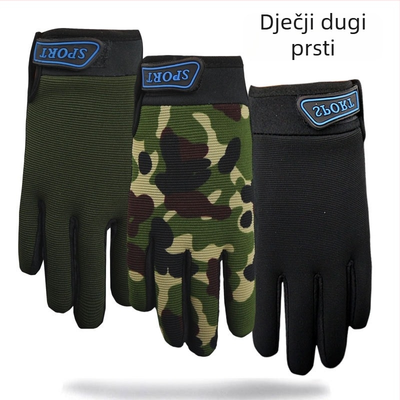Dječje rukavice za bicikl s dugim prstima, kamuflažni uzorak, protivklizne, za dob 6–12 godina, unisex