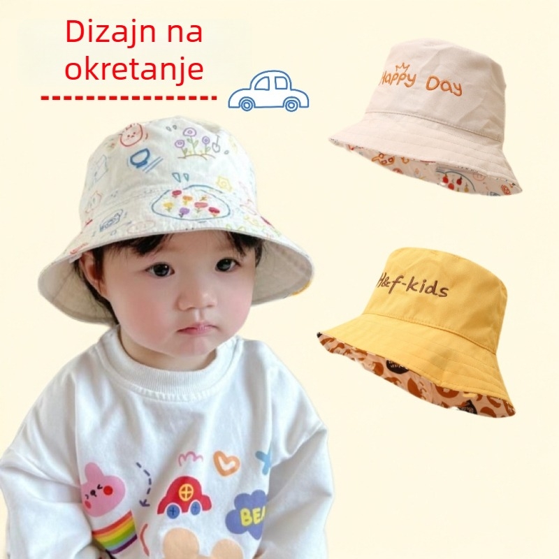 Dječja ribarska kapa – korejskog stila, za proljeće i jesen, zaštita od sunca, prozračna, slatki crtani print, za bebe i malu djecu
