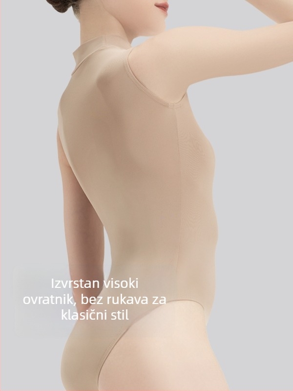 Dansgirl baletna leotard bez rukava, s ovratnikom, za trening i ples, koji poboljšava držanje, sa skrivenim gumbima, za djevojke