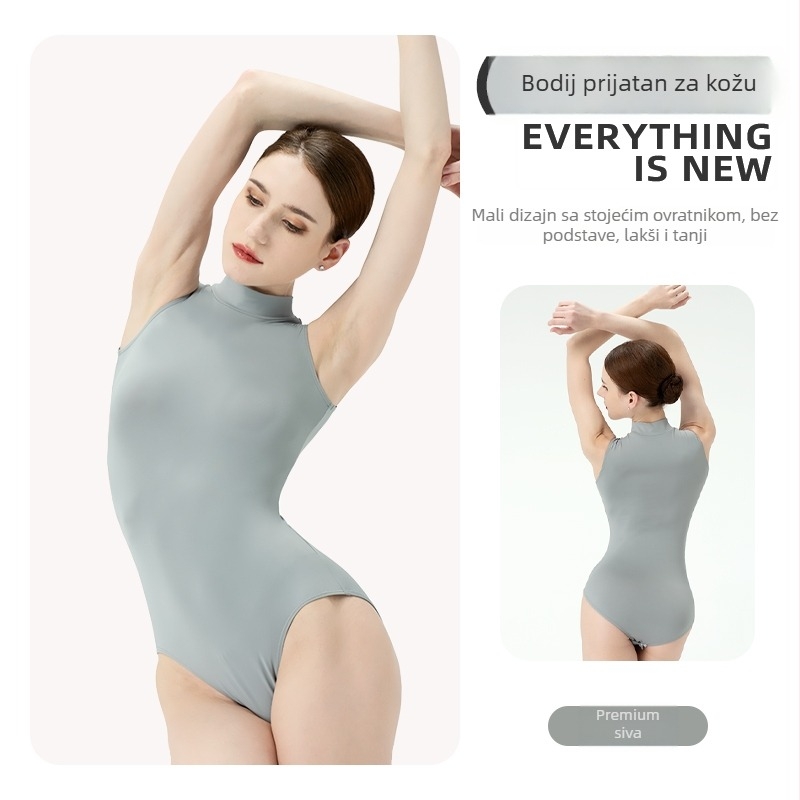 Dansgirl baletna leotard bez rukava, s ovratnikom, za trening i ples, koji poboljšava držanje, sa skrivenim gumbima, za djevojke