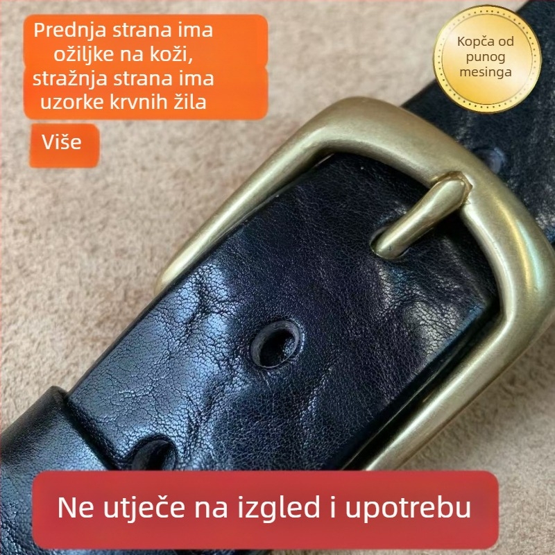 Muški pojas od vrhunske kože goveda, jednovrstni, bakrena kopča, vintage ručna izrada, za traperice