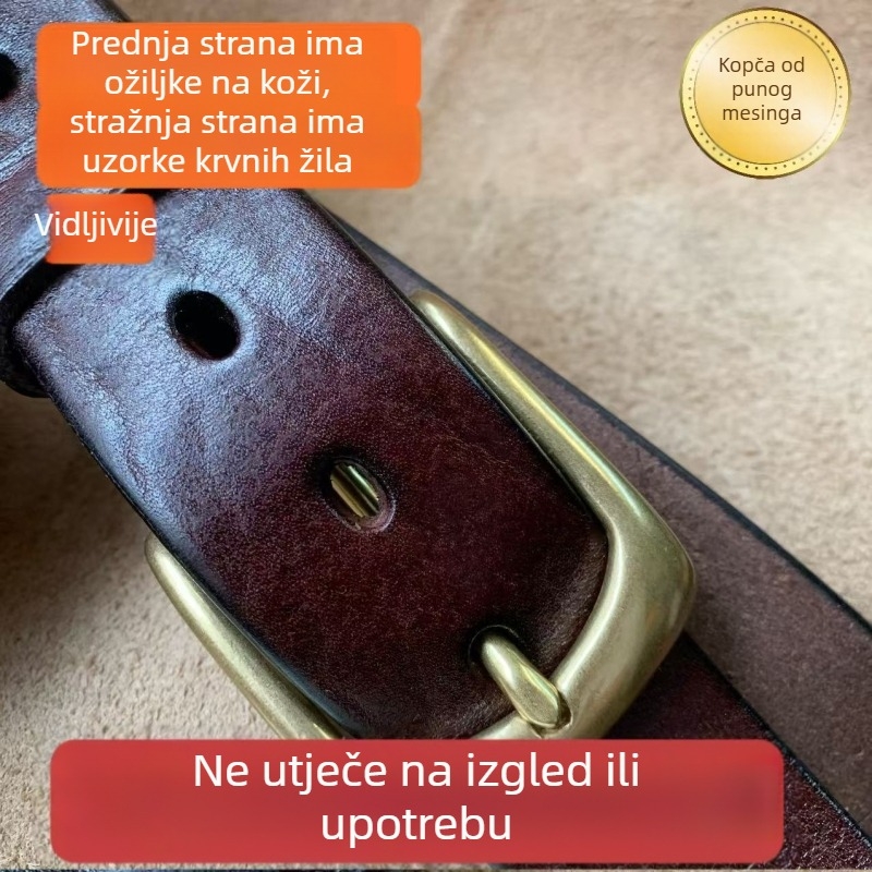 Muški pojas od vrhunske kože goveda, jednovrstni, bakrena kopča, vintage ručna izrada, za traperice