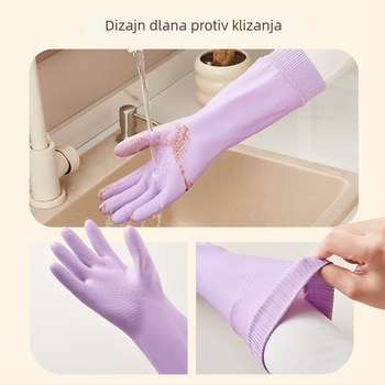 Novi stil kuhinjskih rukavica s nabom na manžeti, vodootporne PVC s fleec podstavom, izdržljive za pranje suđa i odjeće