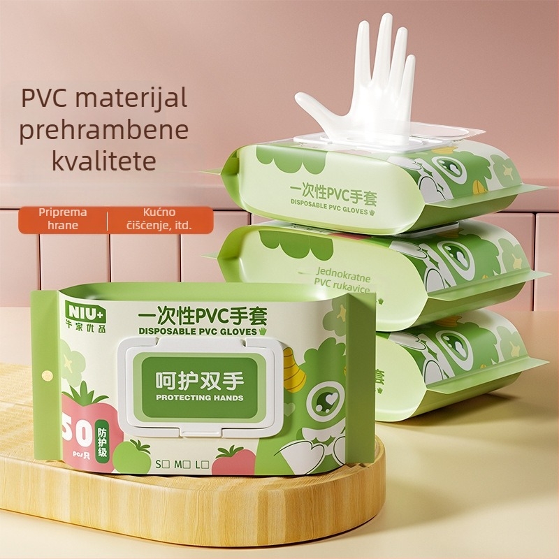Jednokratne PVC rukavice, 50 komada u kutiji, za kontakt s hranom, izdržljive, ekstra debele, za kućno čišćenje i pranje posuđa