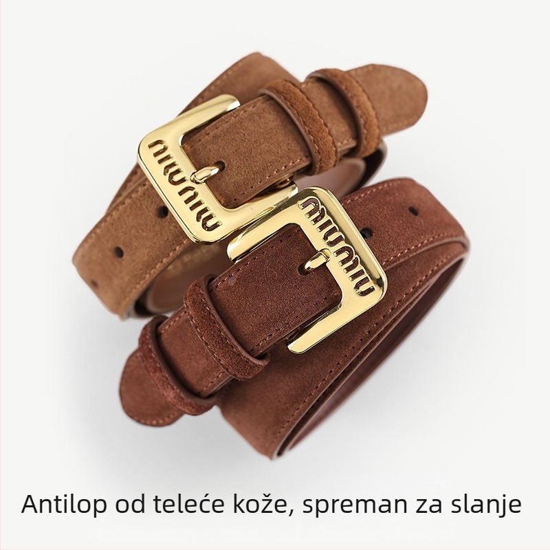 Ženski pojas od prave kože s MIU natpisom i metalnom kopčom, vintage punk stil.