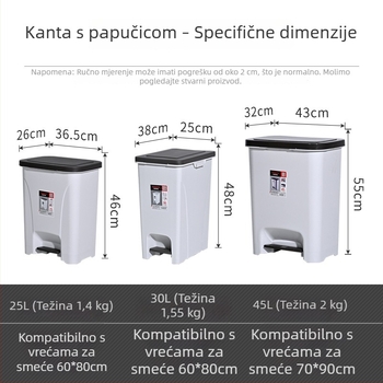 Pedalni plastični koš za smeće u nordijskom stilu, 25–30 L, za kućnu upotrebu, školu i ured