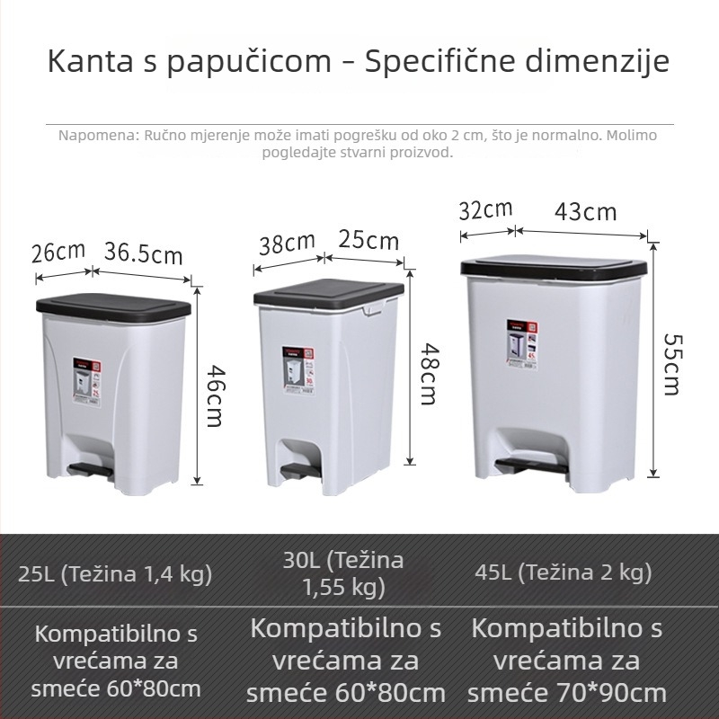 Pedalni plastični koš za smeće u nordijskom stilu, 25–30 L, za kućnu upotrebu, školu i ured