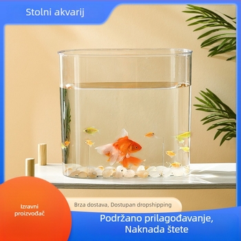 Ovalni prozirni koš za otpad u kupaonici s dizajnom inspiriranim akvarijem zlatih riba