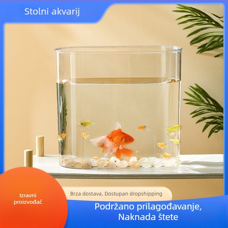 Ovalni prozirni koš za otpad u kupaonici s dizajnom inspiriranim akvarijem zlatih riba