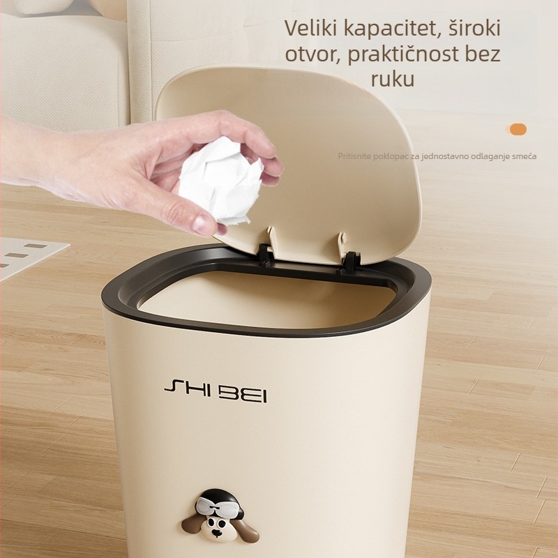 Plastični kućni koš s poklopcem, kapacitet 4 L, dugačak cilindrični oblik, minimalistički dizajn, pogodan za dnevni boravak, kupaonu i kuhinju, otvaranje pritiskanjem