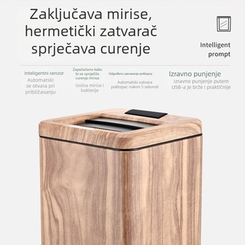 Kvadratni pametni koš za smeće s imitacijom drveta i solarnim napajanjem za kućnu upotrebu i sortiranje otpada