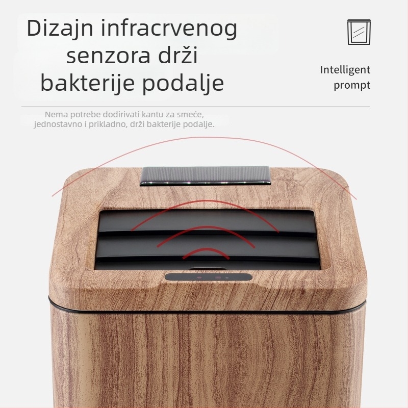 Kvadratni pametni koš za smeće s imitacijom drveta i solarnim napajanjem za kućnu upotrebu i sortiranje otpada