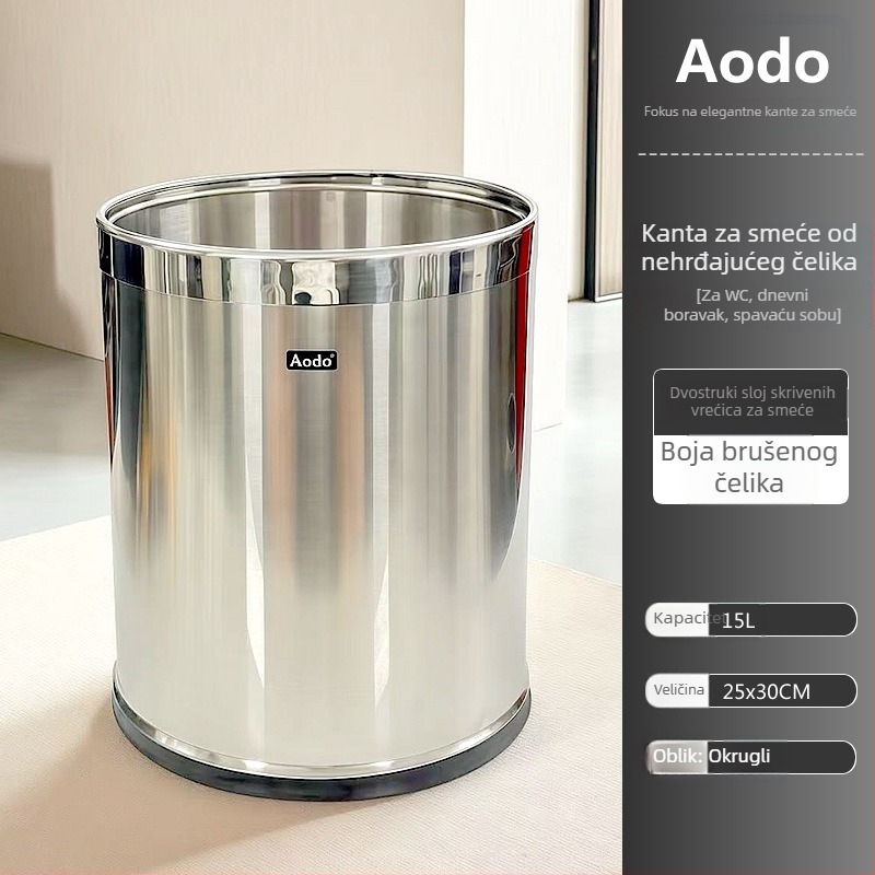 Aodo nehrđajući čelični kanta za smeće, 12 L ili više, za komercijalnu upotrebu – hotel, dom, kuhinja, kupaonica, ured; vatrootporan, dvostruki sloj, KTV