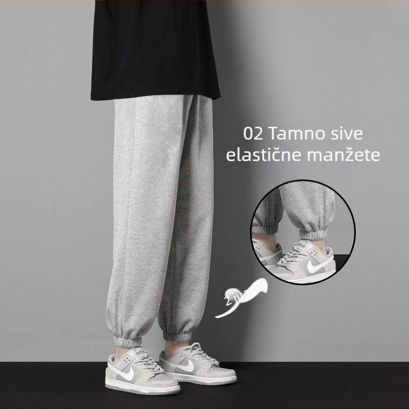 Muške sportske hlače, slobodan kroj, 3/4 duljine, elastičan pojas, bez pojasa, zatvaranje špage, poliester, jednobojne, za svakodnevno nošenje