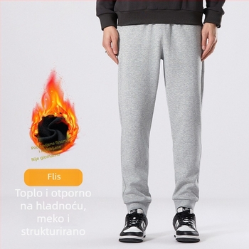Muške sportske hlače od pamuka s flisom, unisex, duga ravna kroja, plus veličina, za par
