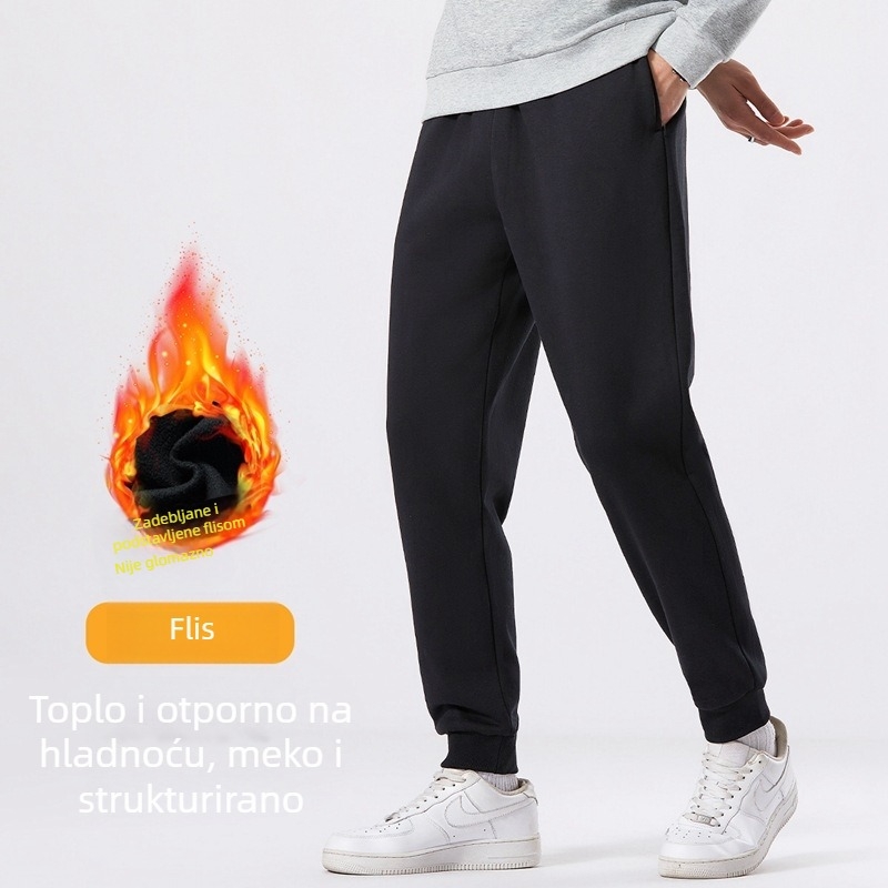 Muške sportske hlače od pamuka s flisom, unisex, duga ravna kroja, plus veličina, za par