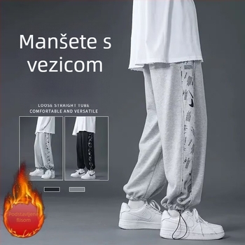 Muške sportske hlače s flecom iznutra, ravna silueta, vezica za struk, jesenji streetwear, inspirirane korejskim stilom