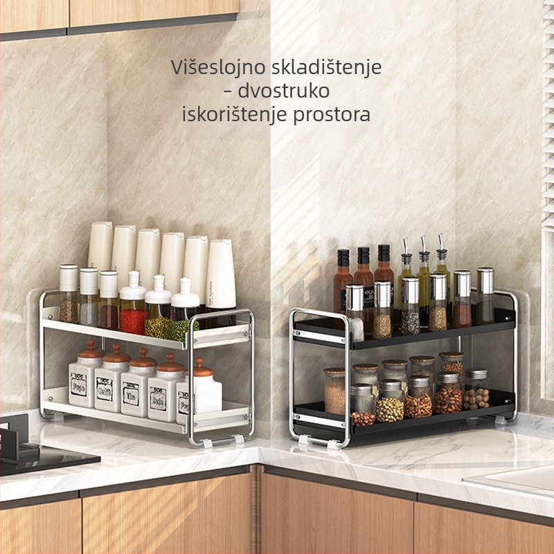 Stalak za začine za kuhinju, organizator na kuhinjskom pultu, višenamjenski sustav za skladištenje začina, bez bušenja