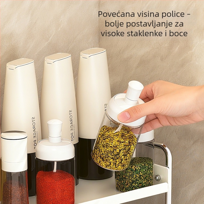 Stalak za začine za kuhinju, organizator na kuhinjskom pultu, višenamjenski sustav za skladištenje začina, bez bušenja
