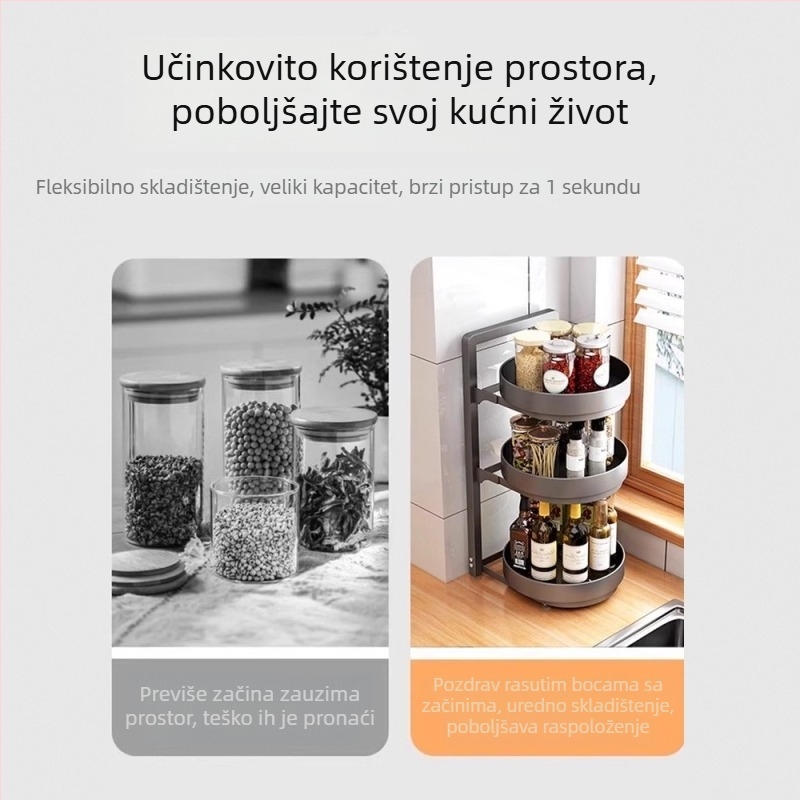 Kuhinjski rotirajući stalak za začine, dvostruki sloj, kutni stolni organizator