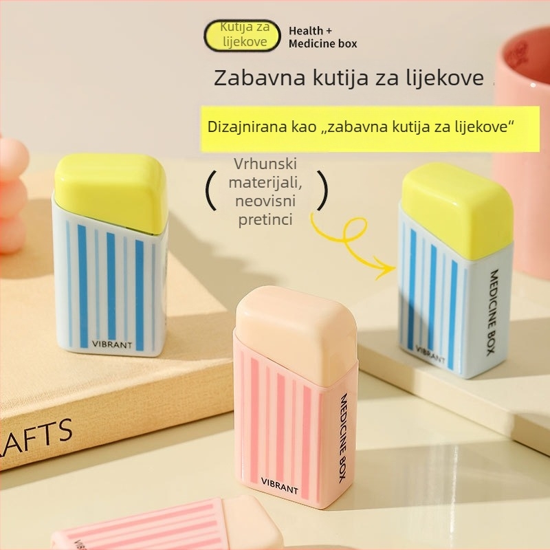 Dopamine Mini prijenosna kutija za lijekove s jednim klikom, 7 pretinaca, za tri dnevna obroka