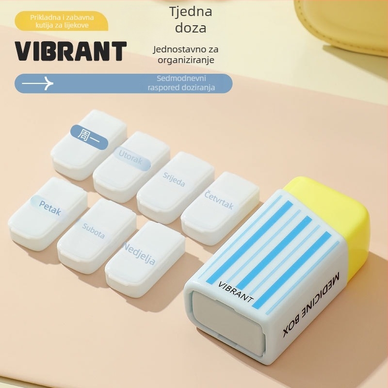 Dopamine Mini prijenosna kutija za lijekove s jednim klikom, 7 pretinaca, za tri dnevna obroka