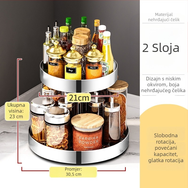 Okretni stalak za začine od nehrđajućeg čelika, velik kuhinjski disk za odlaganje ulja, soli i octa