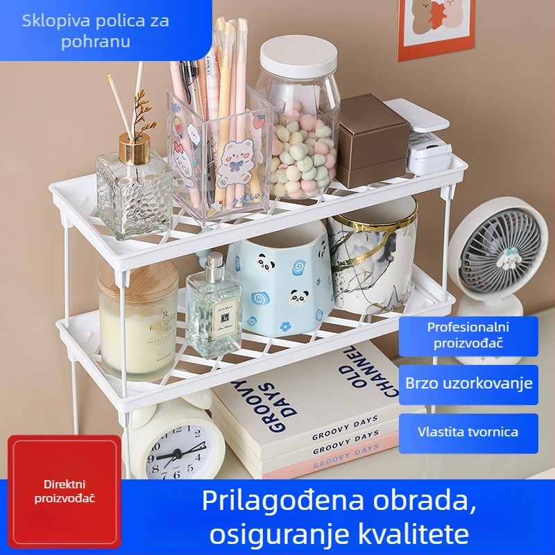 Prilagođeni dvostruki kozmetički organizator za stol, podesiv, višenamjenski, plastični, moderni minimalistički dizajn