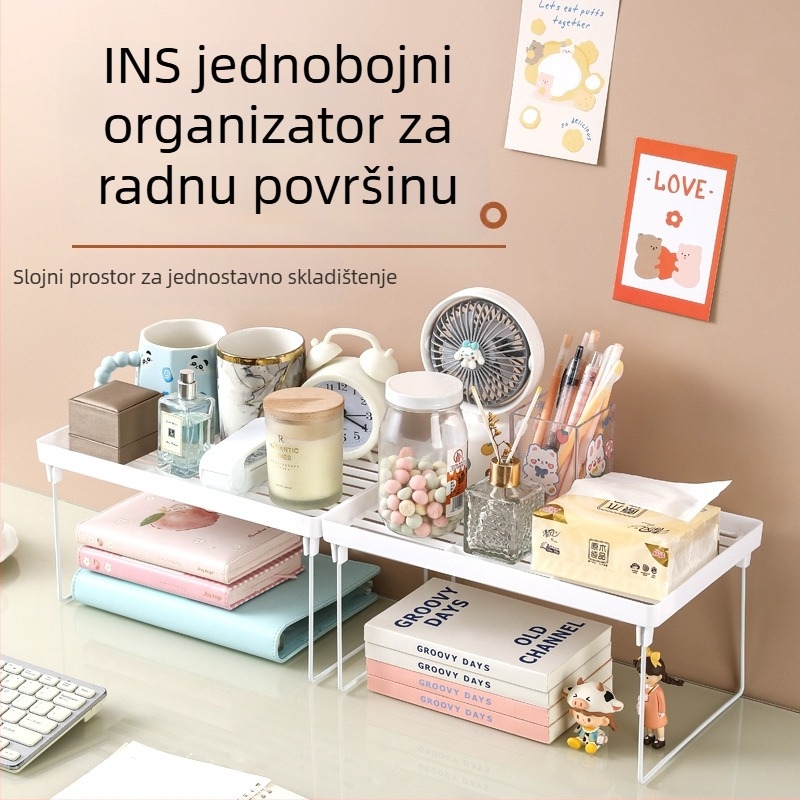 Prilagođeni dvostruki kozmetički organizator za stol, podesiv, višenamjenski, plastični, moderni minimalistički dizajn