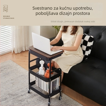 Prenosno noćno kolica s policama uz krevet, bočna stolić za kauč, podni rega za grickalice i kuhinjski rega s pločom stola