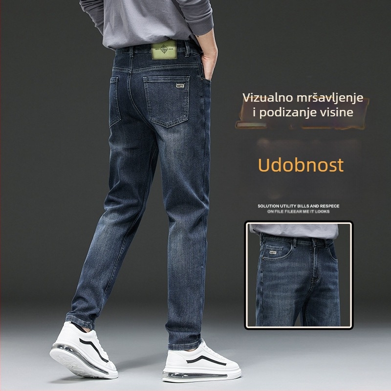 Muške traperice za jesen-zimu, vrhunske kvalitete, elastične, slim-fit, uski ravni kroj nogavica, poslovno-ležerno, plave