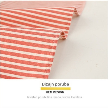 Pamučna i lanena pregača za kuhinju s dugim rukavima, unisex radna pregača s prugama, otporna na masne mrlje, dizajn karikatura