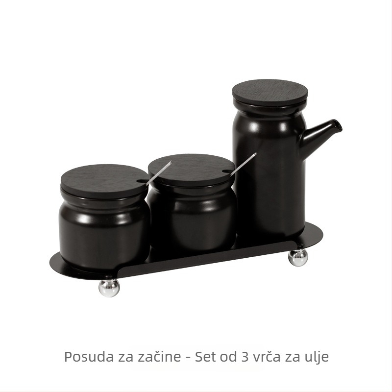 Keramički luksuzni kućni set: posuda za ulje, posudice za začine, posuda za sol i šećer, kutija za začine.