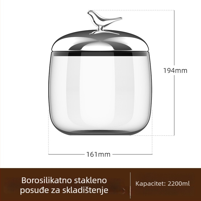 Zatvoren stakleni spremnik velike kapacitete za kavu, sušenu koru mandarine, čajne listove, bilje i užinu; ojačan dizajn