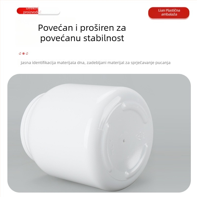 Posuda za praške s širokim otvorom od PET-a, plava, 1000 g, zatvarač s navojem, pogodna za mliječni prah, proteinski prah i kozje mlijeko u prahu.