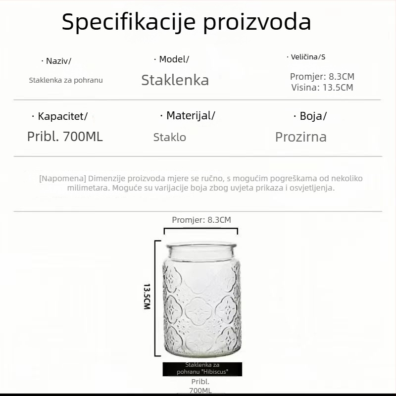 Staklena posuda za skladištenje sa poklopcem, retro dizajn begonije, prehrambeno sigurno staklo za čaj, prozirna staklena boca