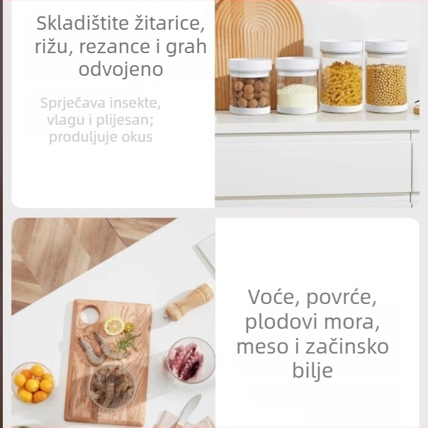 Inteligentni stakleni spremnik za skladištenje s vakuumom, automatsko oslobađanje zraka i očuvanje svježine, široko grlo