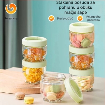 Staklena posuda za skladištenje s poklopcem, prozirna, s motivom mačjih šapa, za hranu i žitarice
