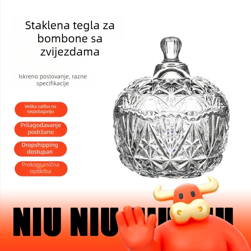 Staklena posuda za bombone sa poklopcem, prozirni spremnik za grickalice, 400 ml