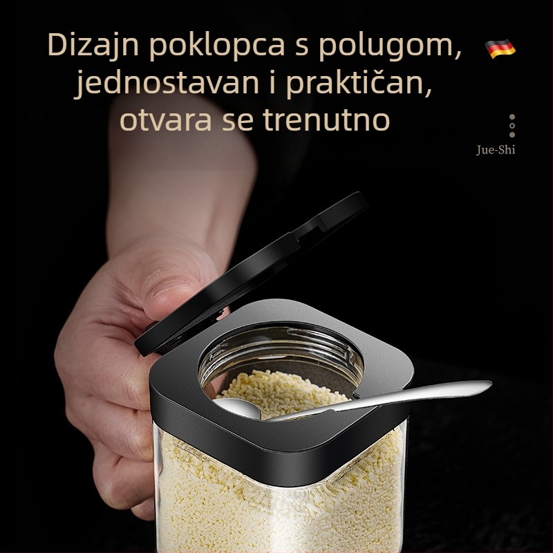 Set staklenih posuda za začine 304 s ručkom, posude za sol i začine, uključuje žličicu, zapečaćeno skladištenje