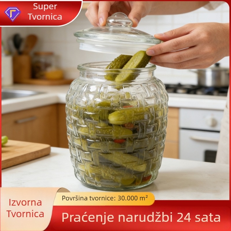 Staklena posuda za kućnu upotrebu, velika veličina, moderni minimalistički stil, prozračni pleteni uzorak, staklenka za turšiju, zatvorena posuda, posuda za skladištenje
