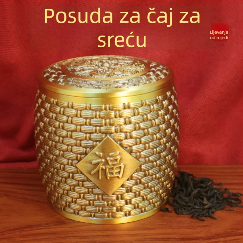Brončani spremnik za čaj s dvostrukim zmajem i poklopcem, luksuzna kućna dekorativna posuda za skladištenje čaja