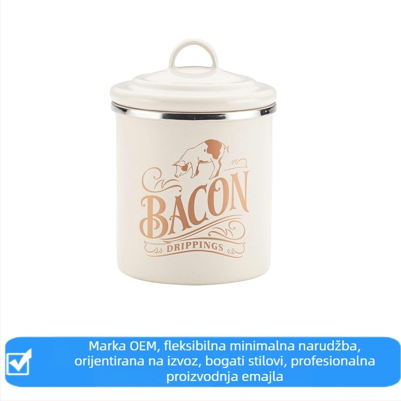 Metalni emajlirani spremnik za kuhinju s cvjetnim dizajnom, 301-500 ml, za skladištenje slanine