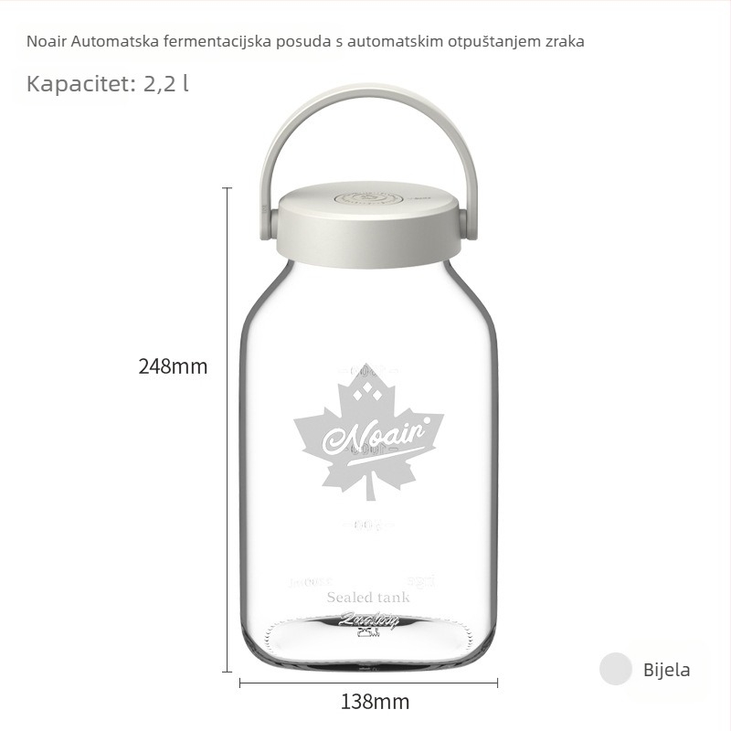 Staklena posuda za skladištenje s dvostrukim poklopcem, filtracijskim odjeljkom, prehrambene kvalitete, 2,2 L